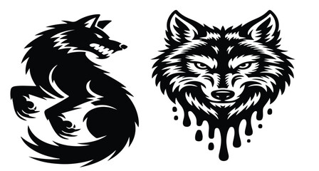 Two black wolf illustrations on a white background