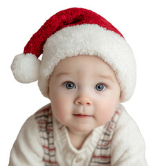 Baby in Santa hat isolated on transparent or white background, png