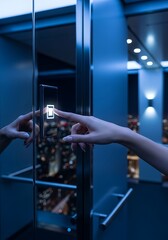 Woman pressing elevator button hand finger