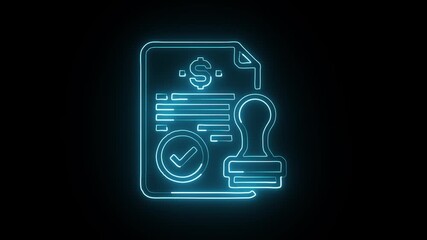 glowing neon certificate icon isolated, black background, HD video motion graphic animation