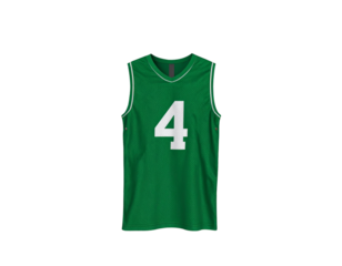 Dynamic Folded Green Basketball Jersey with Number 4 Angled Flat Lay Isolated on Transparent Background PNG
