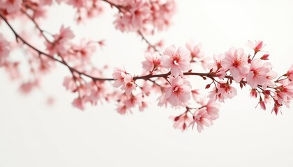 Obraz premium Delicate pink blossoms adorn a branch against a soft, bright background, conveying a sense of spring, hope and natural beauty