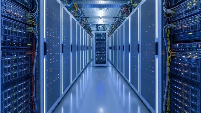 Server racks in a data center.
