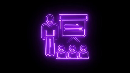 glowing neon coach icon isolated, black background, HD video motion graphic animation