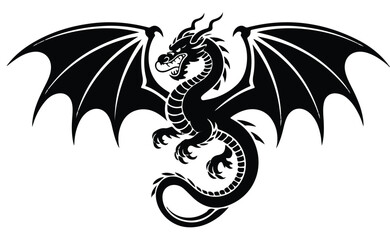 Stylized black dragon with wings spread wide open