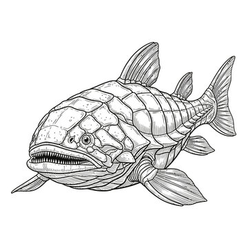 Ancient Placoderm Fish Engraving Illustration