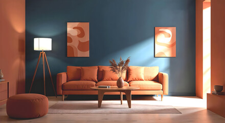 Room in blue and terracotta colors