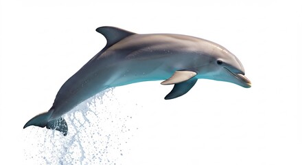 Obraz premium 力強く跳躍するイルカ 水しぶき鮮やか 白背景. AI Generated