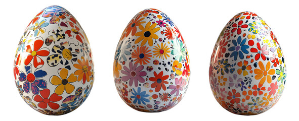 Hand-painted Easter egg with a floral pattern in vibrant colors isolated on transparent white background. Festive and decorative holiday concept