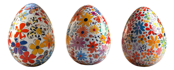 Hand-painted Easter egg with a floral pattern in vibrant colors isolated on transparent white background. Festive and decorative holiday concept