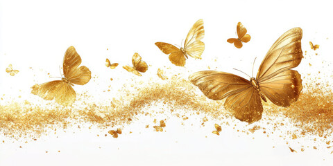 Golden butterflies on white background