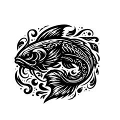 Obraz premium Ornate Black and White Fish Illustration.