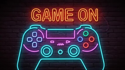 Neon Game Controller Brick Wall. (1) - Powered by Adobe