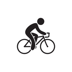 Black and white icon of a person riding a bicycle cycling cyclist