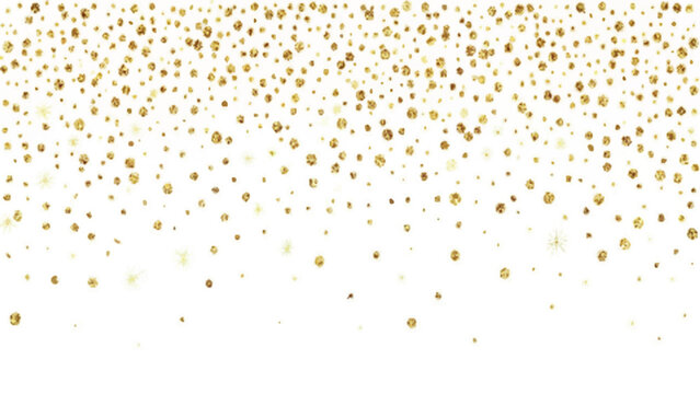 Elegant background illustration of falling gold glitter confetti and starry decorations on white