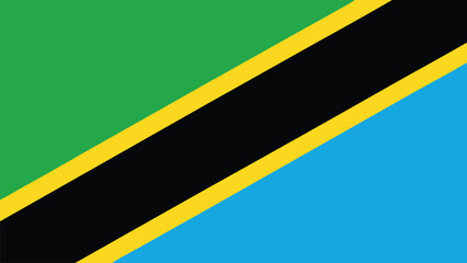 The national flag of tanzania depicting the green, black, yellow and blue colors