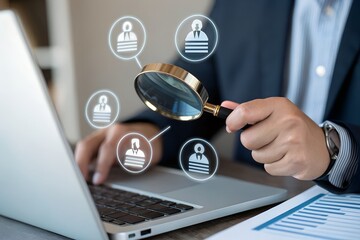 Hr, HRM, Human resources management concept. Check resume, Screening employee information, job applicants, Employees must complete the online survey form, answer the test questions..