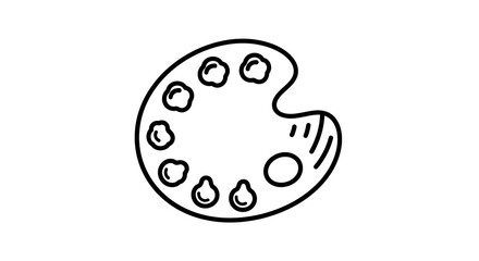 Fototapeta premium A black and white line drawing of an artist's palette with different paint blobs on the surface
