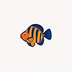 Colorful Tropical Fish with Blue and Orange Stripes on White Background