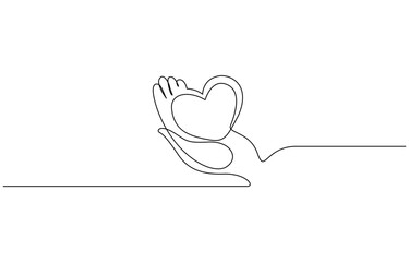 Continuous one line drawing of Hand holding heart sign vector illustration. Editable outline