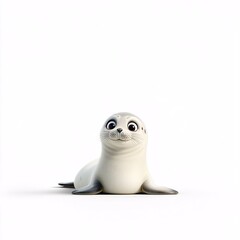 Cute Cartoon Seal Character with Big Eyes and Playful Expression