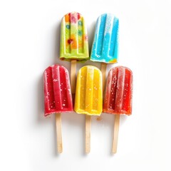 Colorful popsicles arranged on white background