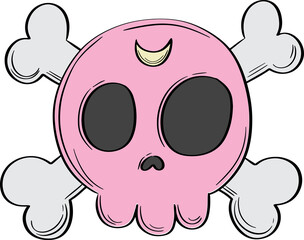 Pastel Goth Skull and Crossbones Hand drawn Doodle