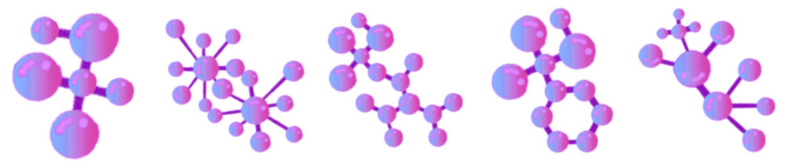Colorful Gradient Fantasy Molecule Icons – Cute Pink Purple Atom Structure Elements for Science and Chemistry Designs