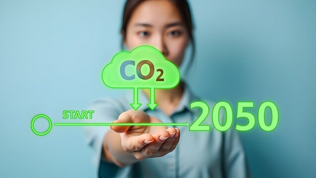 Businessman show increasing arrow with carbon reduction for decrease CO2, carbon footprint and carbon credit to limit global warming from climate change, Bio Circular Green Economy concept.