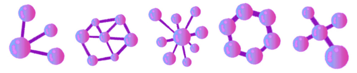 Colorful Gradient Fantasy Molecule Icons – Cute Pink Purple Atom Structure Elements for Science and Chemistry Designs