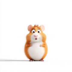 Fototapeta premium Cute Cartoon Hamster with Cheerful Expression on White Background