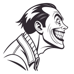 Twisted Crazy Grin Face Silhouette Vector Isolated on Transparent Background for Horror and Halloween Design