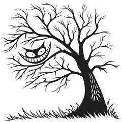 Twisted Crazy Grin Silhouette Vector Isolated on Transparent Background for Horror or Halloween Design