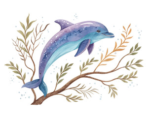 watercolor dolphin vector illustration isolated on white background