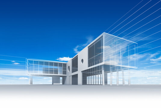 3d render of a modern building blue sky