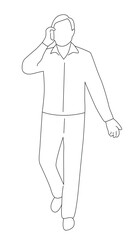Line Art Business Man Talking on the Phone and Walking. People white collar workers and activities at work vector art