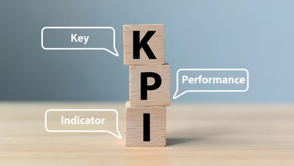 KPI Key performance indicator business and industrial analysis concept on cube wood block with copy space.