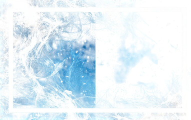 Abstract icy scene, framed, blue/white
