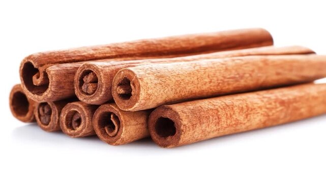 Cinnamon sticks stacked closeup