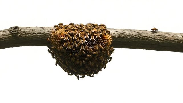 Flying Honeybees Swarming Around a Beehive on Tree Branch