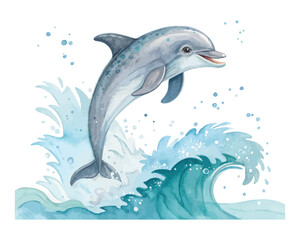 watercolor dolphin vector illustration isolated on white background