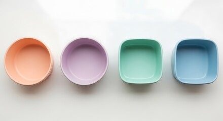 A set of round and square pastel bowls for cooking ingredients