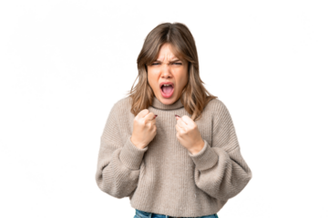 Young girl over isolated chroma key background frustrated by a bad situation