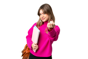 Young student girl over isolated chroma key background making money gesture