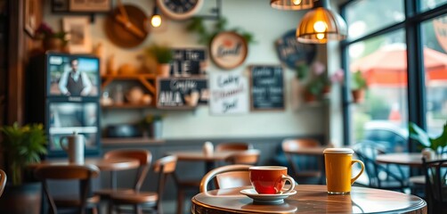 Blurred vintage cafe, cozy coffee scene, relaxed atmosphere, afternoon coffee, calm