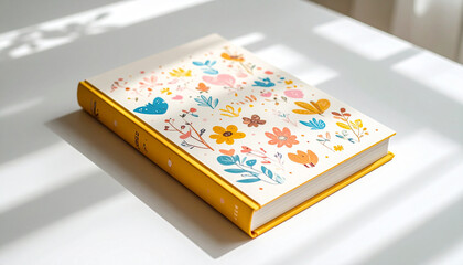 A vintage-style children&rsquo;s storybook with hand-drawn cover art, placed diagonally on a pure white surface, gentle ambient shadows, nostalgic and warm aesthetic