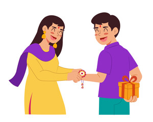 Obraz premium Indian festival happy Raksha Bandhan Brother and sister bonding celebration vector illustration design