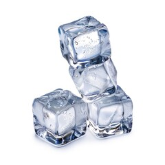 Four ice cubes stacked, clear and wet