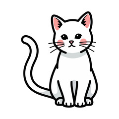 Cute Cartoon Kitten Vector with Pink Cheeks and Curved Tail