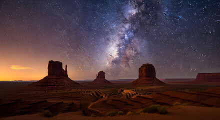 Monument Valley Night Sky with Milky Way Galaxy